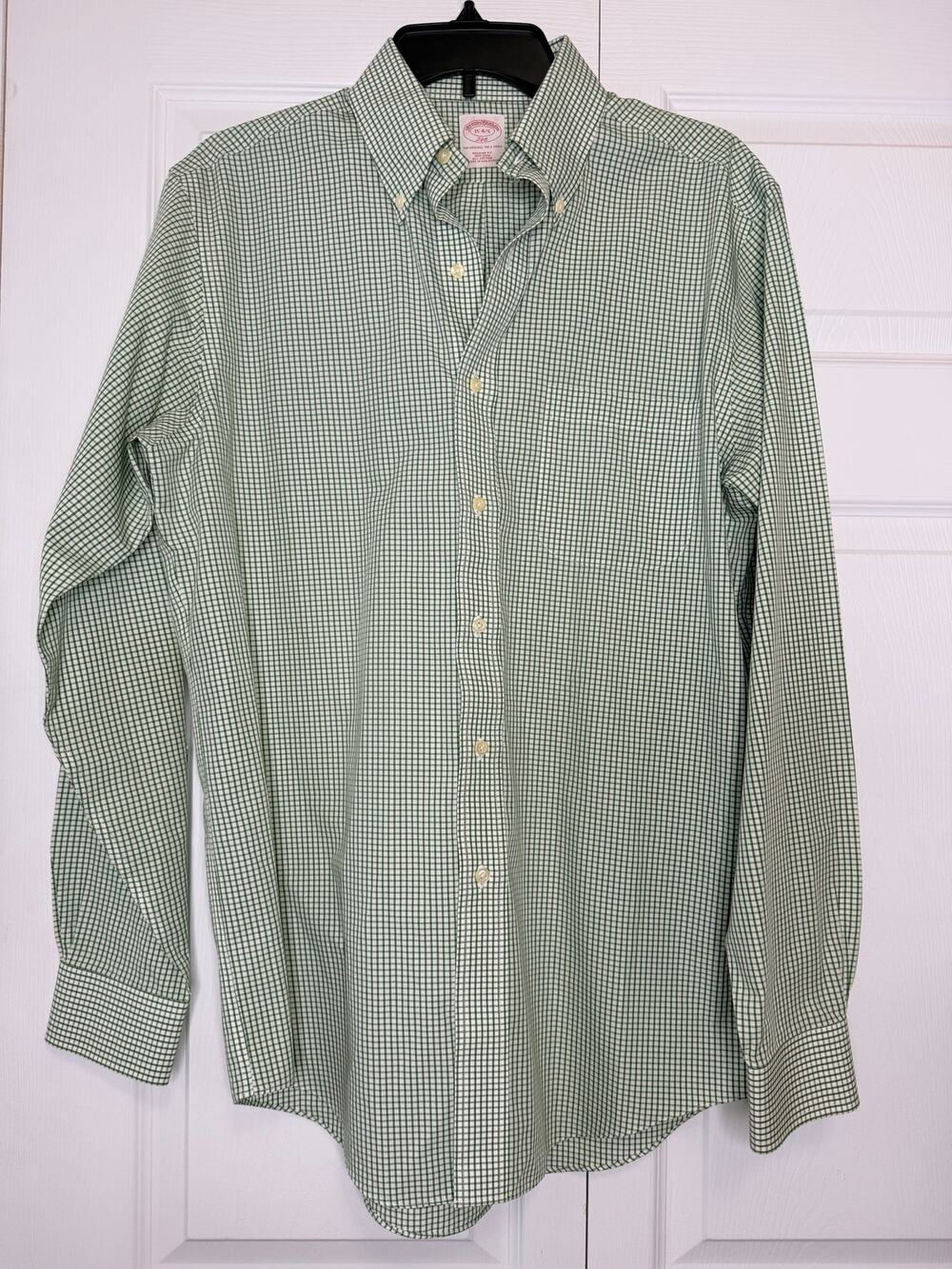 Brooks Brothers Button-Down Shirt Green/White Gingham Size 15-4/5 M 100% Cotton